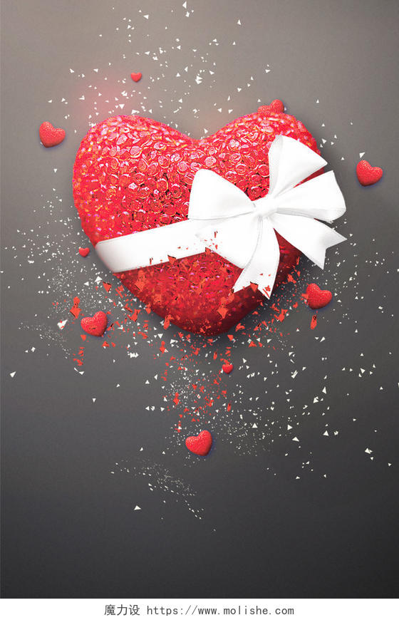  红色爱心情人节海报背景白色情人节214节日促销海报背景